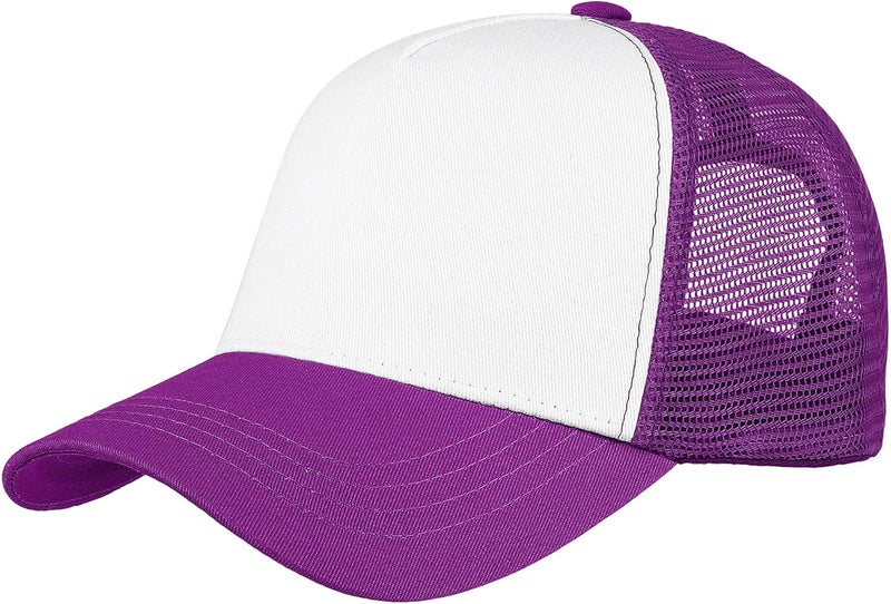 Falari 5-Panel Mesh Baseball Cap, Trucker Hat, Structured Plain Design, Cotton, Adjustable Size - Image 1